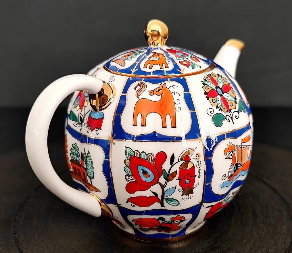 Lomonosov Imperial Porcelain Factory - Pattern: Russian Lubok Pattern designer: A.Vorobievskiy Shape: Tulip Shape designer: S.Yakovleva - Czajnik - Porcelana #4.3