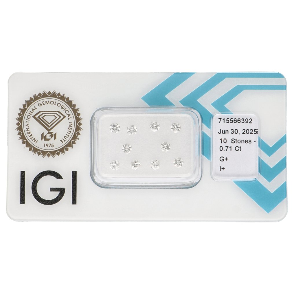 没有保留价 - 10 pcs 钻石 (天然) - 0.71 ct - 圆形 - G - I1 内含一级, I2 内含二级 - 国际宝石研究院(IGI) #1.0