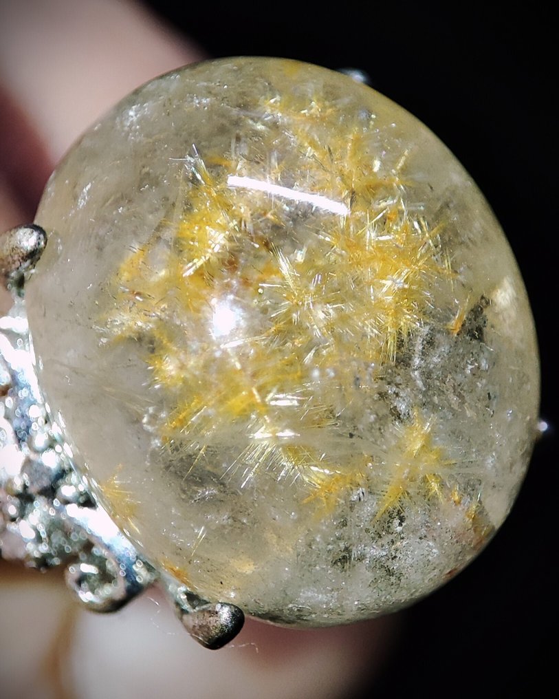 令人惊叹的稀有金色鲁比塔石‘圣诞星’石英水晶925银戒指,包邮 - 戒指 #1.0