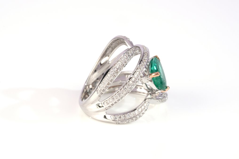 戒指 - 18K包金 白金 -  2.55ct. tw. 祖母绿 - 钻石 #3.2