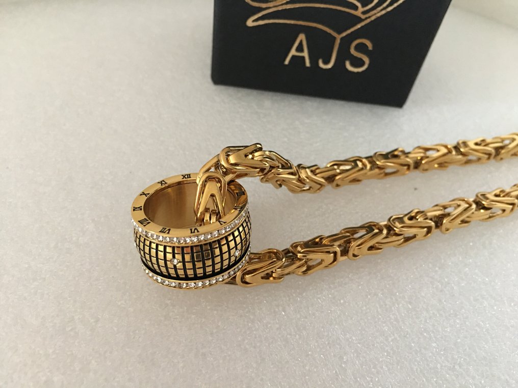 AJS Memento Mori 时间手环 & 皇家编织链 低过敏性外科钢 24K镀金 - 頸鏈 #3.2