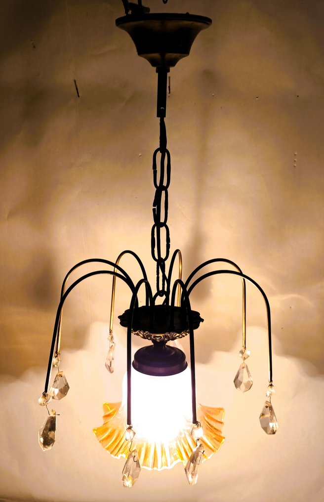 Φωτιστικό οροφής - Ορείχαλκος, Κρύσταλλο - Γαλλία πρώτο μισό 20ού αιώνα #2.1