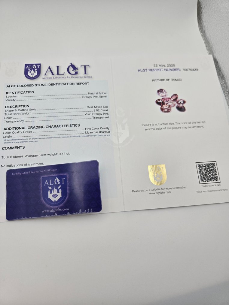 8 pcs  尖晶石  - 3.52 ct - 安特卫普宝石检测实验室（ALGT） - 鲜明的橙粉色 #3.2
