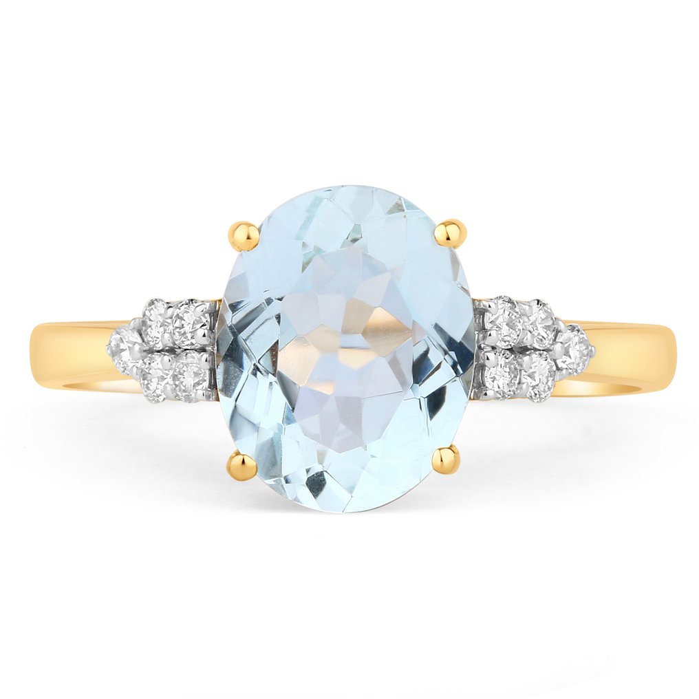 戒指 - 14K包金 黄金 - 2.35ct. tw. 海蓝宝石 - 钻石 #2.1