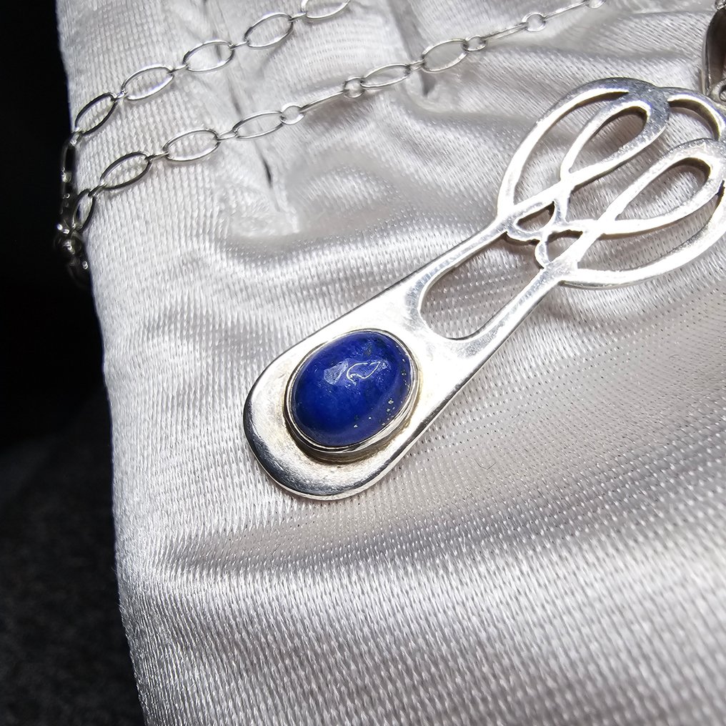 Argento, Argento Sterling 925 e Lapis Lazuli - Ispirato alle arti e mestieri - Collana con ciondolo - Art Deco / Art Nouveau #1.0