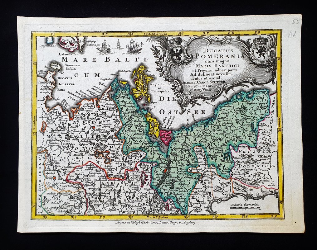 Europe - Poland / Lithuania / Czech Republic / Baltic Sea / Bohemia / Pomerania / Germany / Latvia / Riga; Matthaus Seutter / C. Lotter - Ducatus Pomerania cum magna Maris Balthici - 1721-1750 #1.0