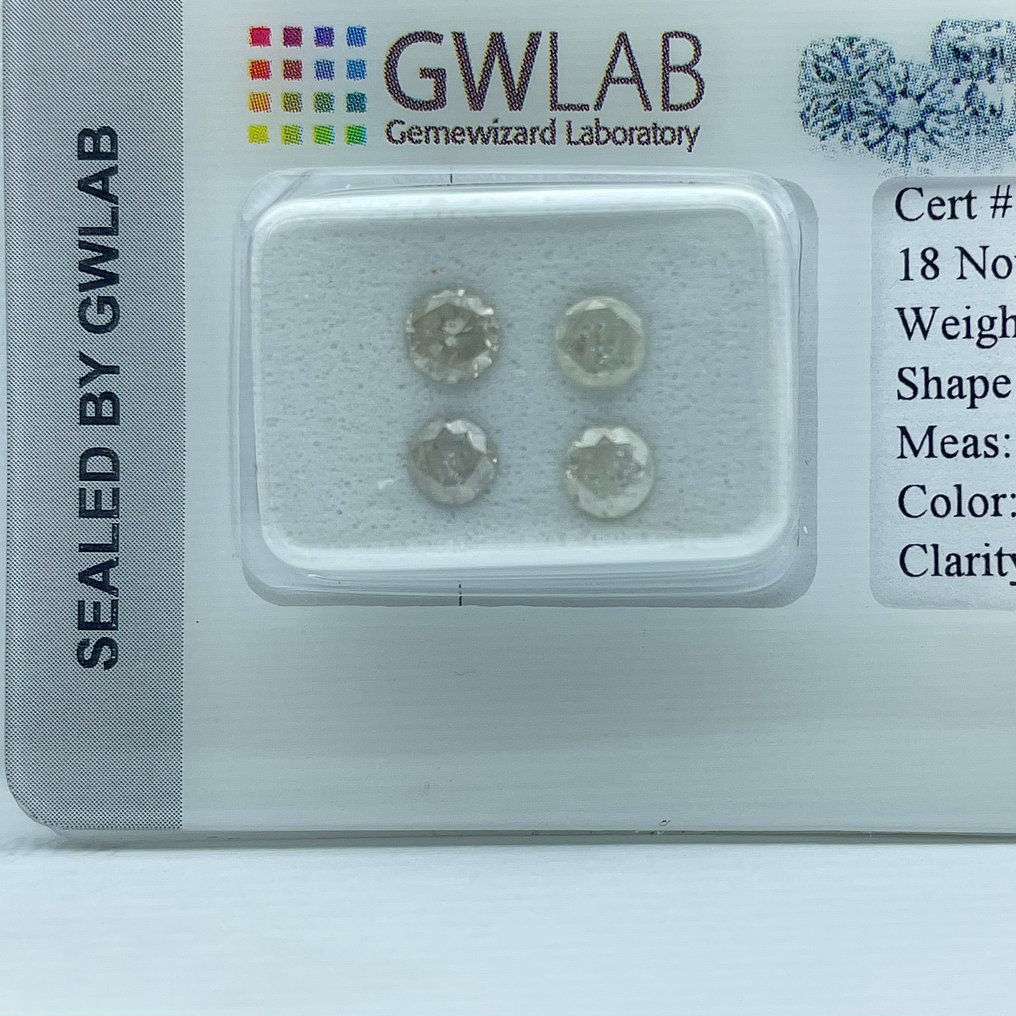 Sin Precio de Reserva - 4 pcs Diamante (Natural) - 1.08 ct - Redondo - J, I, K - I2, I3 - Gemewizard Gemological Laboratory (GWLab) #1.0