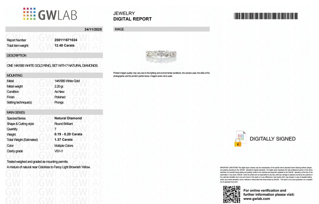 沒有保留價 - 戒指 - 14 克拉 白金 -  1.37ct. tw. 鉆石 (天然彩色) - GWLab #2.1
