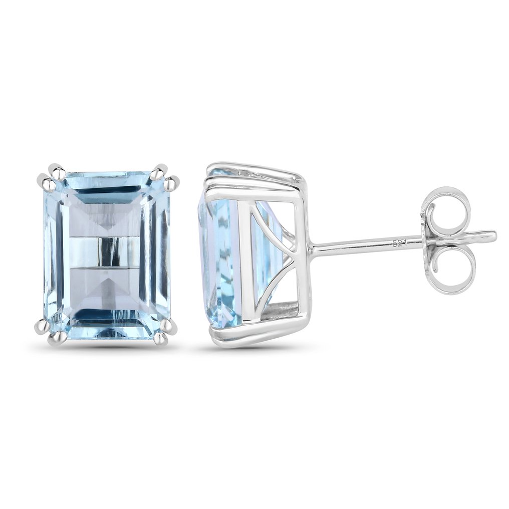 耳環 - 14 克拉 白金 -  3.98ct. tw. 海藍寶石 #1.0