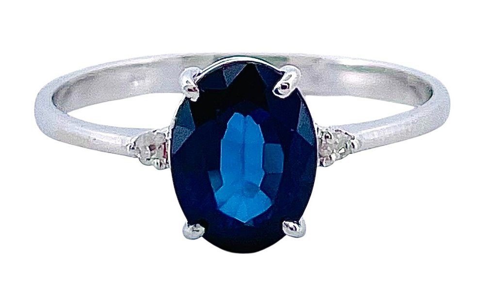 沒有保留價 - 戒指 - 18 克拉 白金 藍寶石 - 鉆石 #1.0