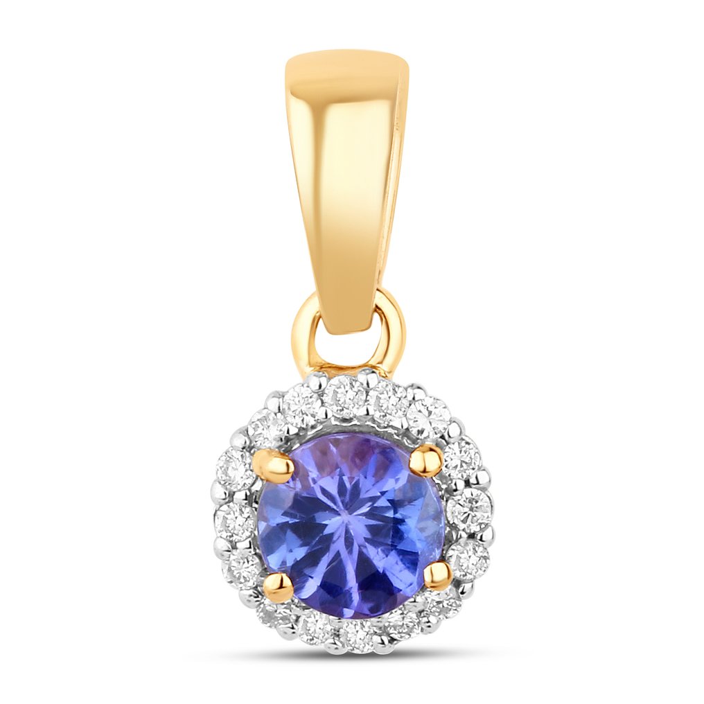 吊坠 - 14K包金 黄金 - 0.36ct. tw. 坦桑石 - 钻石 #1.0