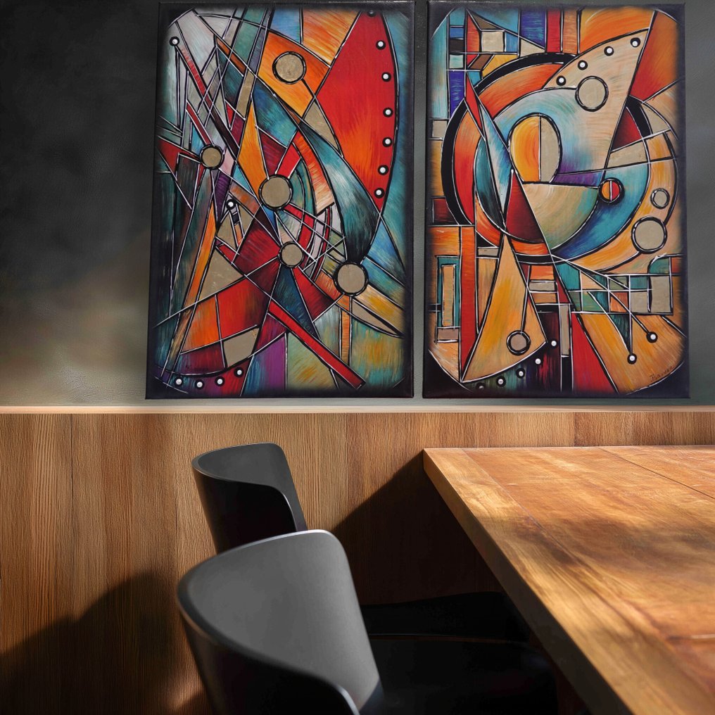 Ksavera - Abstract paintings A1436 - cubism diptych #2.1