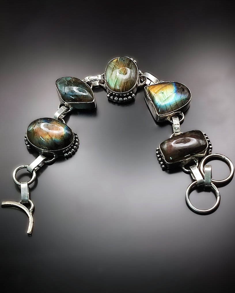 无保留价 非常漂亮 一流品质拉长石手工925银手链 - 手镯 #3.2