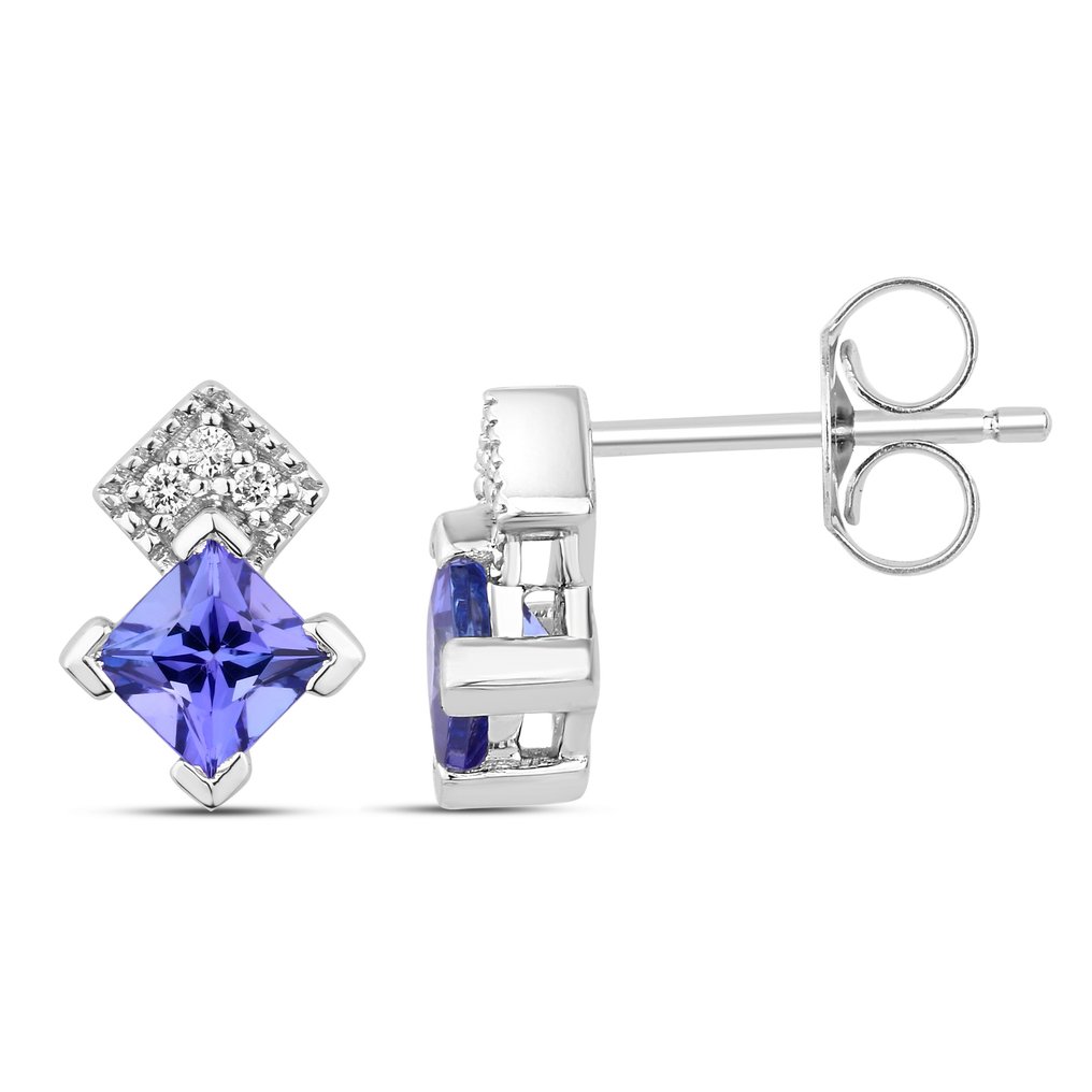 没有保留价 - 耳环 - 14K包金 白金 -  0.85ct. tw. 坦桑石 - 钻石 #1.0