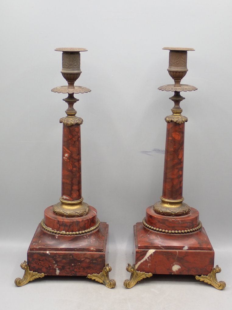 Candlestick Pair of mantlepiece candlesticks (2) - Rouge Griotte #1.0