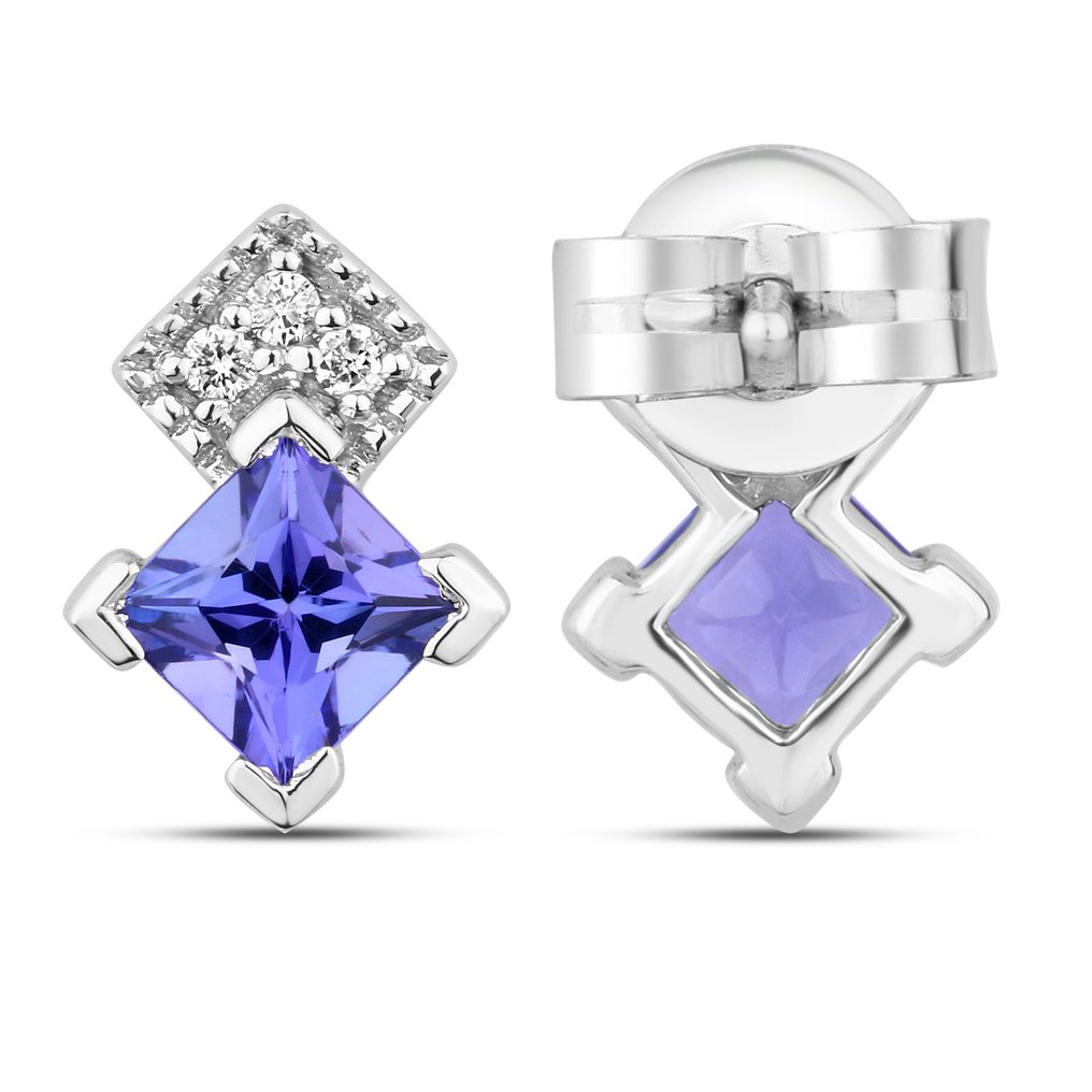 没有保留价 - 耳环 - 14K包金 白金 -  0.85ct. tw. 坦桑石 - 钻石 #2.1