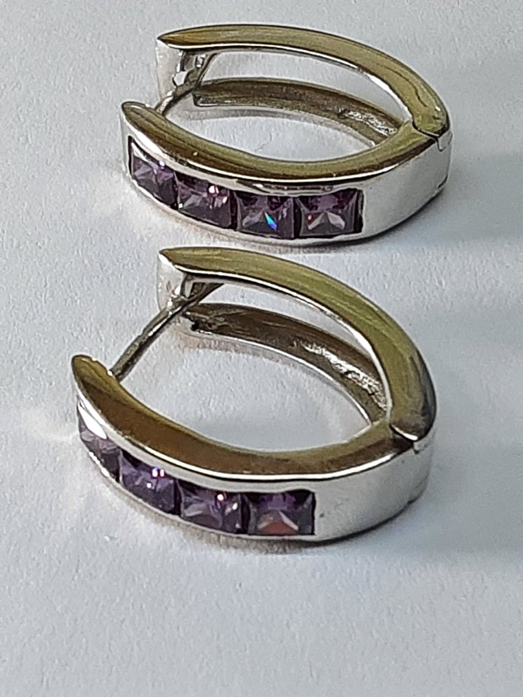 Drop fülbevaló - 18 kt. Fehér arany Ametiszt #1.0