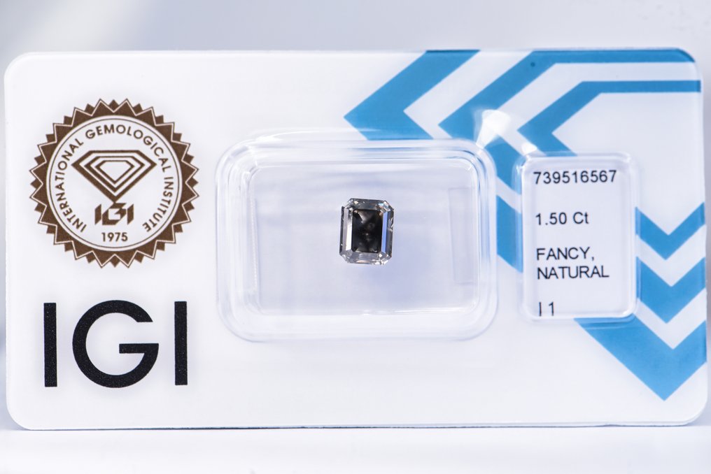 χωρίς τιμή ασφαλείας - 1 pcs Διαμάντι (Φυσικού χρώματος) - 1.50 ct - Σμαράγδι - Fancy dark Πρασινωπό Γκρίζο - I1 - International Gemological Institute (IGI) - ΒΓ #1.0