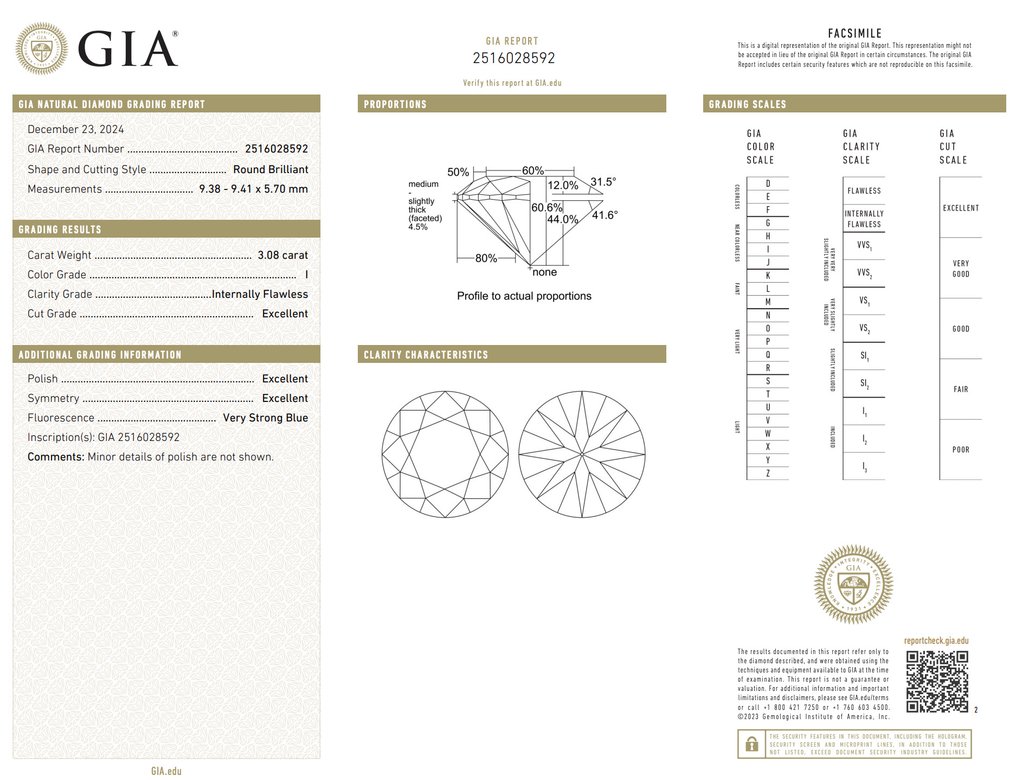 1 pcs Diamond  (Natural)  - 3.08 ct - Round - I - IF - Gemological Institute of America (GIA) - Exquisite Diamond #2.1