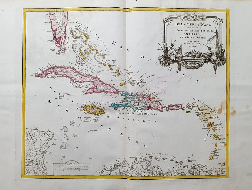 America Centrale - Caribbean / Mexico / Florida / Cuba / Jamaica / West Indies / Antilles; Robert de Vaugondy - Partie de la Mer du Nord: Les Grandes et Petites Isles Antilles et les Isles Lucayes - 1751-1760 #1.0