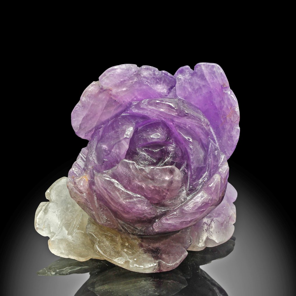 Hand-Carved Amethyst Rose Sculpture Carving - Height: 5.6 cm - Width: 6.5 cm- 200 g #1.0