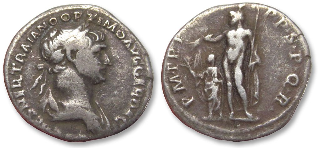 Romeinse Rijk. Trajan (98-117 n.Chr.). Denarius Rome mint circa winter 114 A.D. - early 115 A.D. - very rare reverse type ! - (Zonder Minimumprijs) #2.1