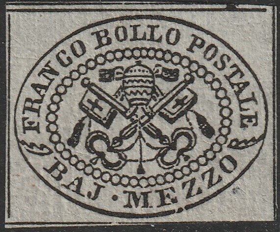 Αρχαία ιταλικά κράτη - Παπικό κράτος 1852 - Νέο γκρι bajocco με πλήρη γόμα. - Sassone n. 1 #1.0