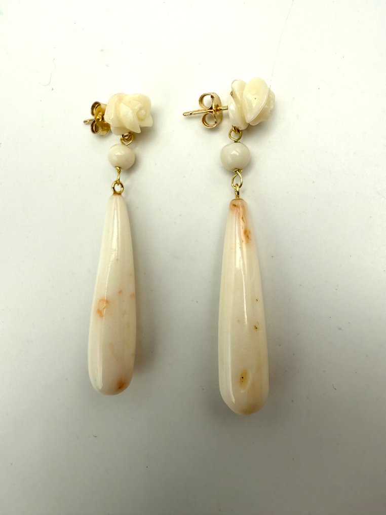 Nincs minimálár - Drop fülbevaló - 18 kt. Sárga arany Korall #2.1