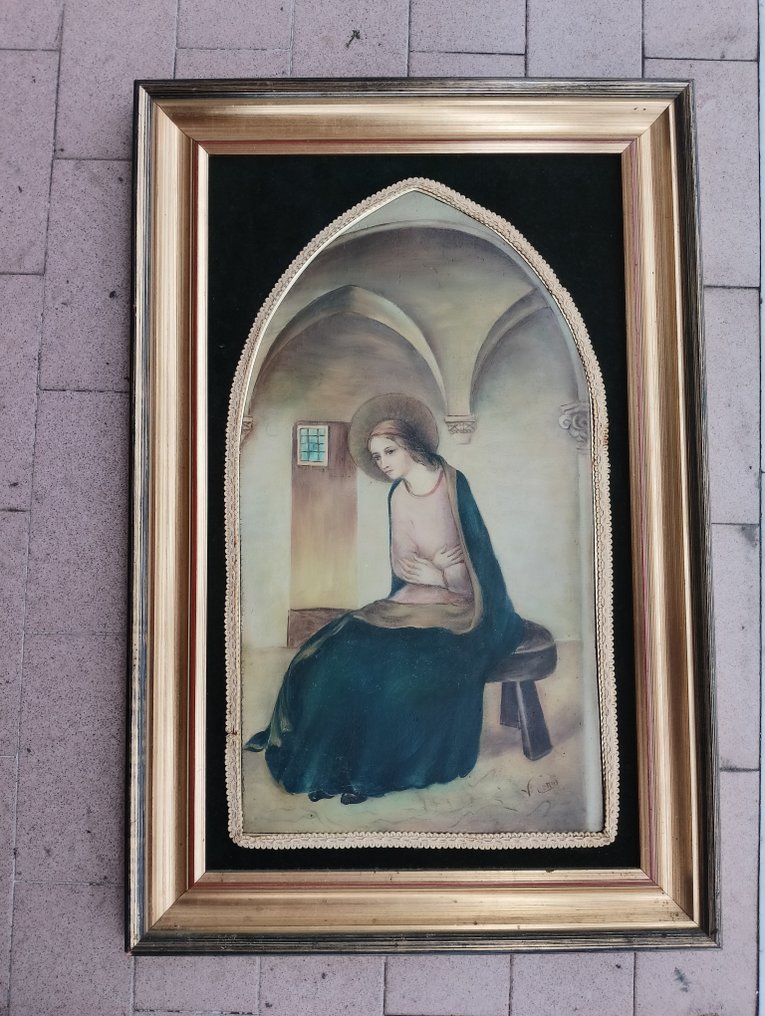 Εικόνα - Αγγελία - λάδι σε τραπέζι υπογεγραμμένο, συνολικές διαστάσεις 68x45 εκ. - Πίνακας Ευαγγελισμού #2.1