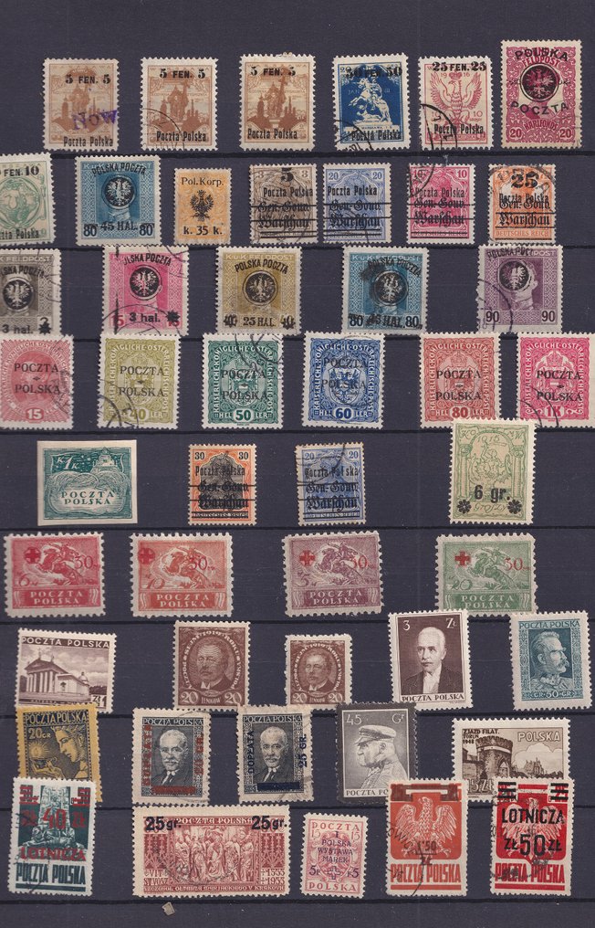 Poland 1918 - Poland 1918–1955 – Large set: Przedbórz 1918, blocks from 1938 and 1939, Airmail, classic #1.0