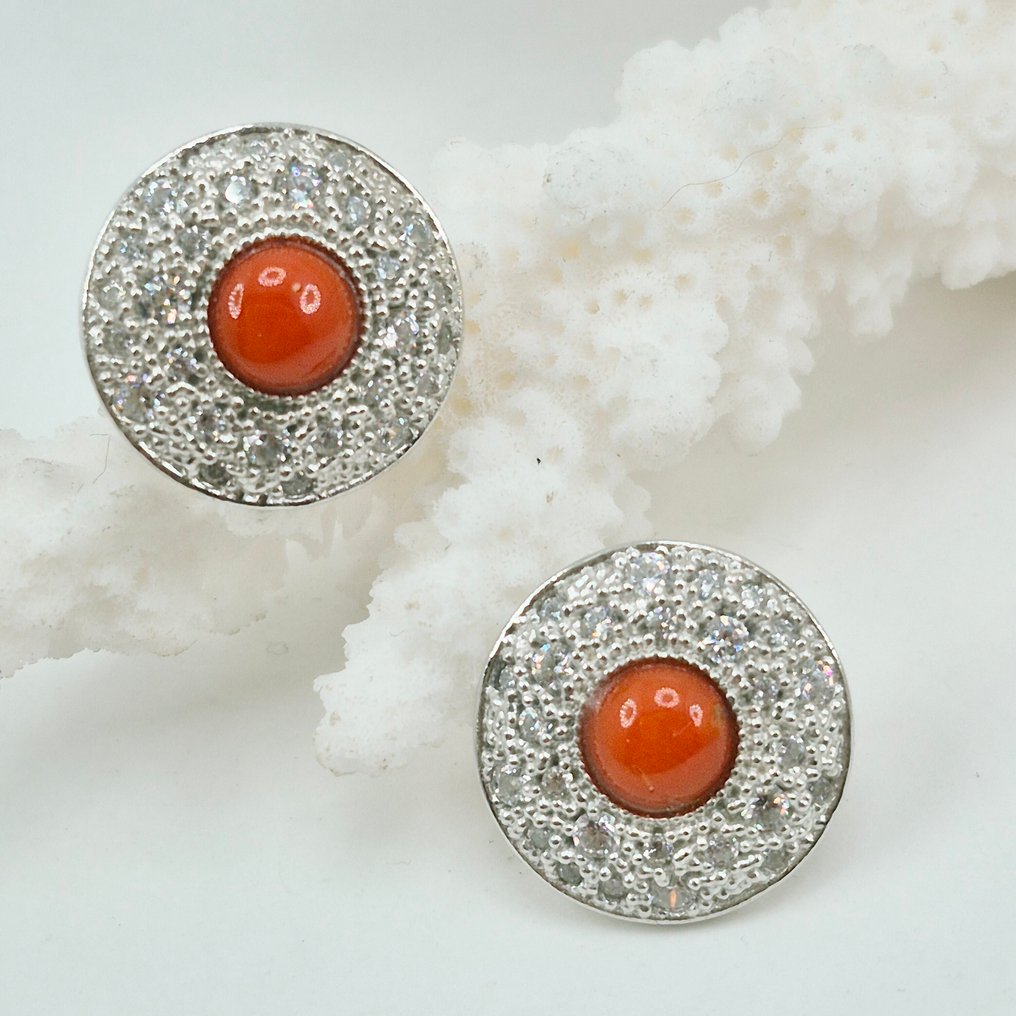 Κοράλλι αίματος - Ασημί - Σκουλαρίκια - CORALLO MEDITERRANEO #1.0