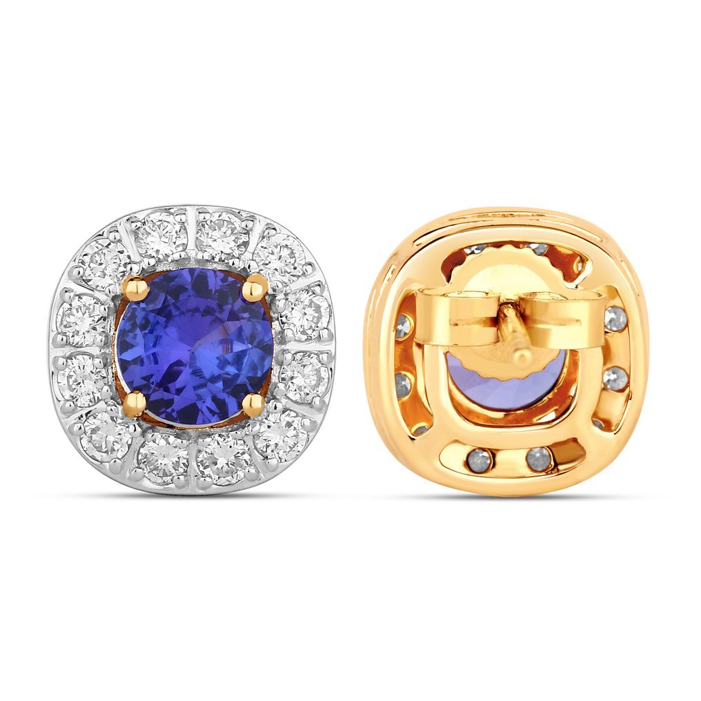 耳环 - 14K包金 白金 - 1.46ct. tw. 坦桑石 - 钻石 #2.1