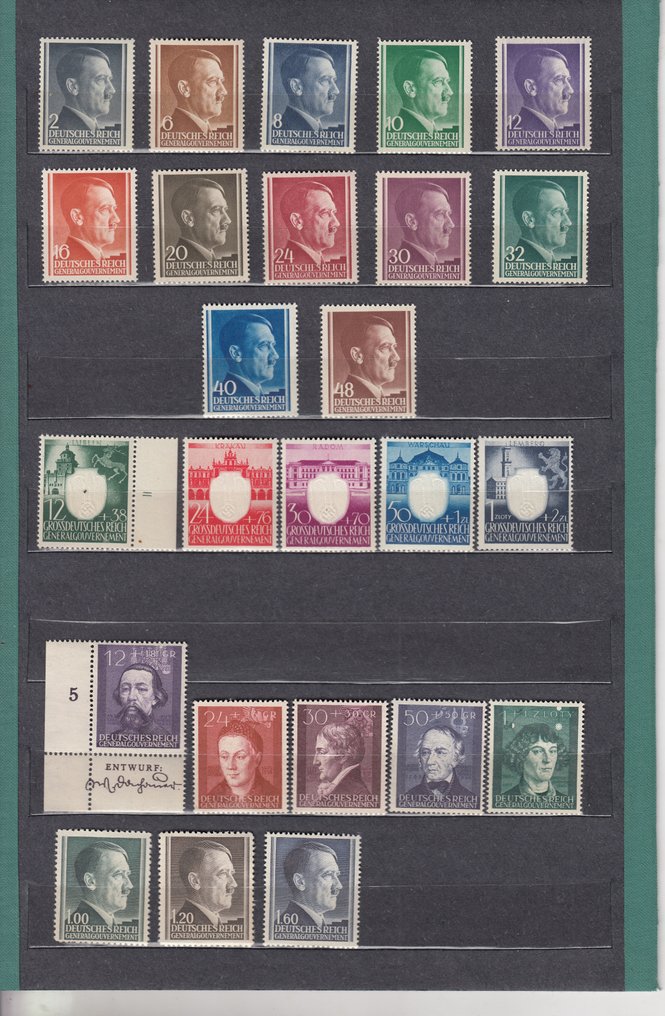 Gobierno general  - Un lote de sellos y una colección de sellos conmemorativos en las tarjetas postales. #1.0