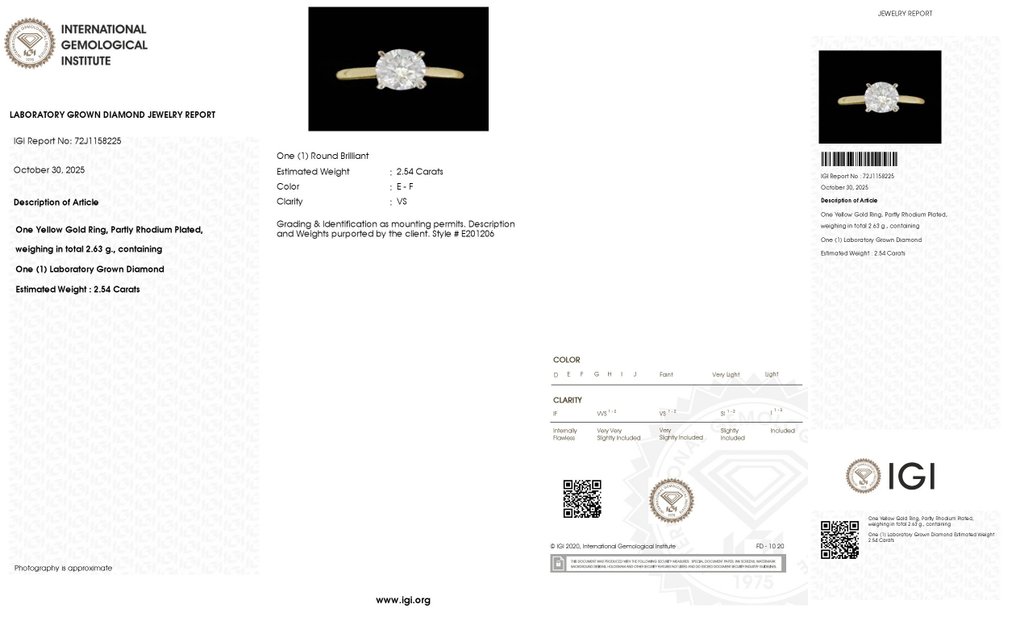 Sormus - 14 kt. Keltakulta -  2.54ct. tw. Timantti (Laboratoriossa kasvatettu) #4.3