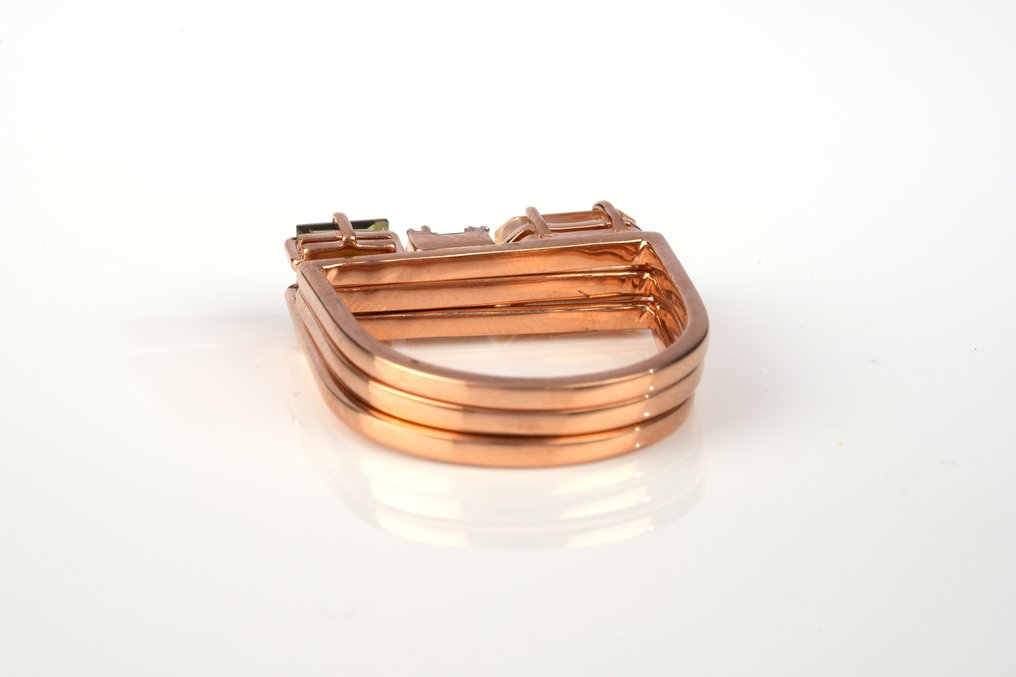 戒指 - 18K包金 玫瑰金 - 2.33ct. tw. 电气石 - 钻石 #4.3