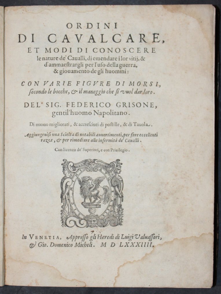F. Grisone - Ordini di cavalcare, et modi di conoscere le nature de' cavalli - 1584 #2.1