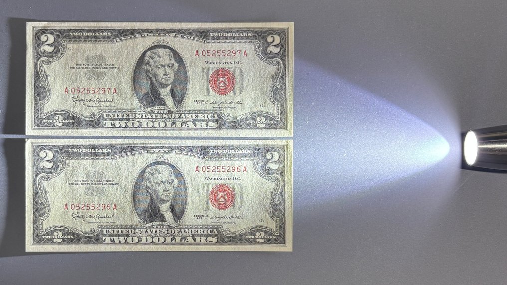 美国. - 2 x 2 Dollars - 1963 - Consecutives - Pick 382  (没有保留价) #2.1