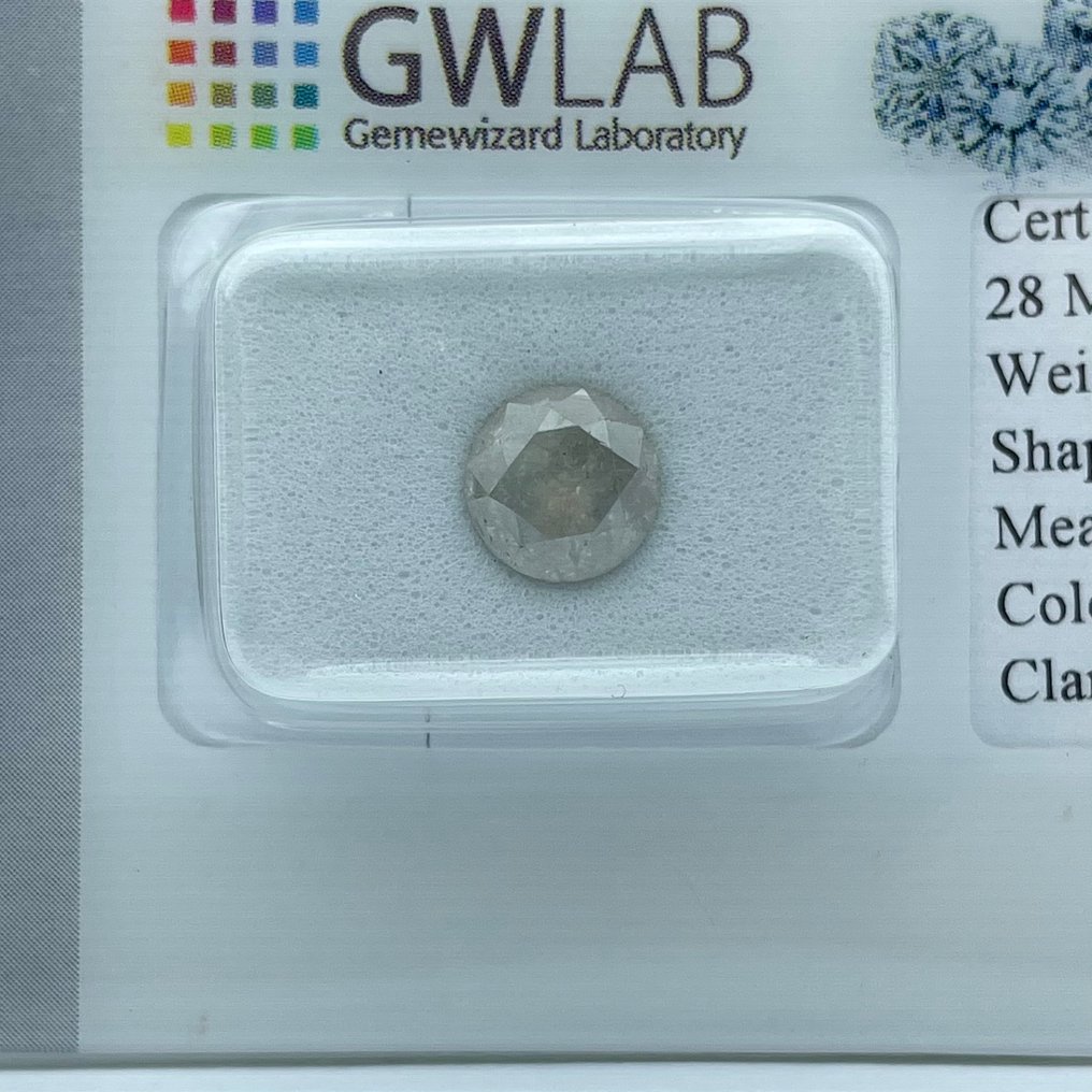 No Reserve Price - 1 pcs Diamond  (Natural coloured)  - 1.33 ct - Round - Fancy light Grey - I3 - Gemewizard Gemological Laboratory (GWLab) #4.3