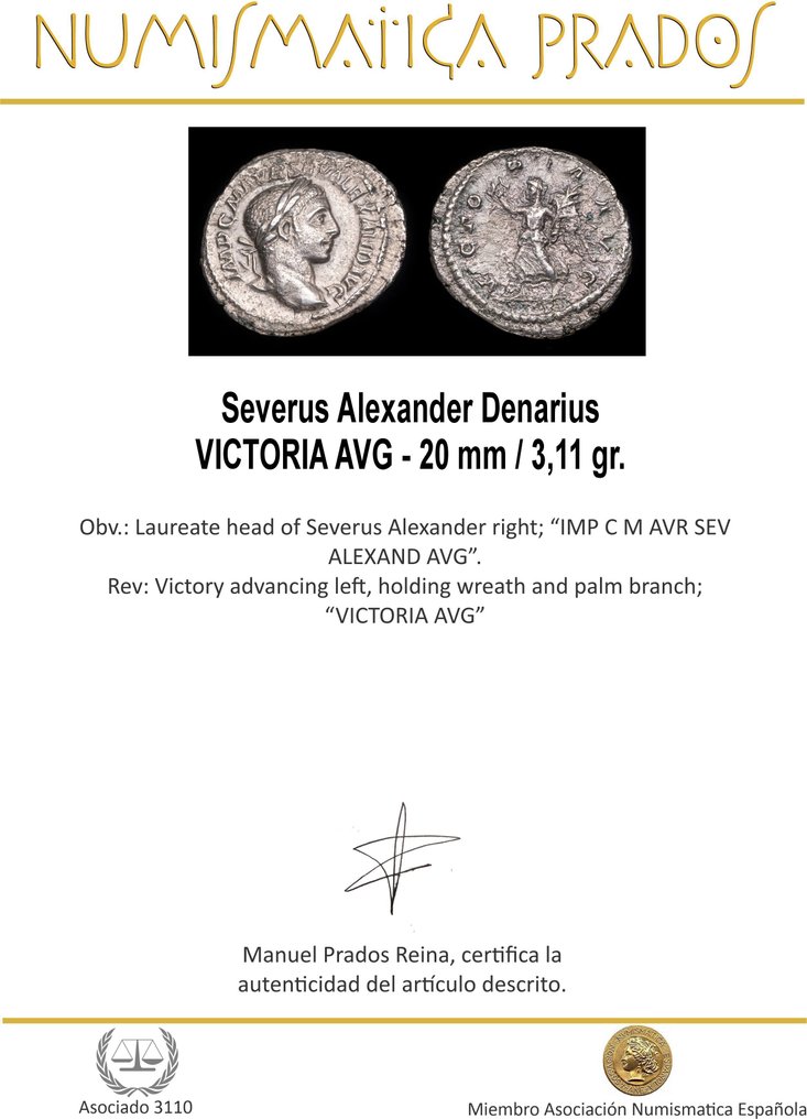 Ρωμαϊκή Αυτοκρατορία. Severus Alexander (AD 222-235). Denarius VICTORIA AVG  (χωρίς τιμή ασφαλείας) #1.0