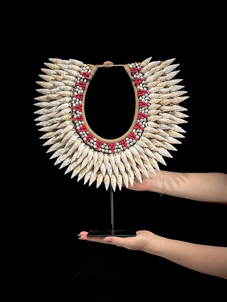 Decoratief ornament - NO RESERVE PRICE - SN16 - Decorative Shell Necklace on a custom stand - Papoea-Nieuw-Guinea #1.0