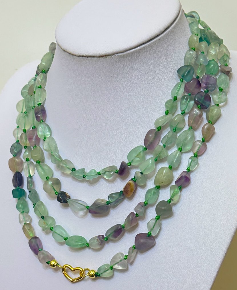 巴西天然萤石 / 高品质 / 非常罕见。配有“万眼”保护符。 - 頸鏈 - 925纯银 #3.2