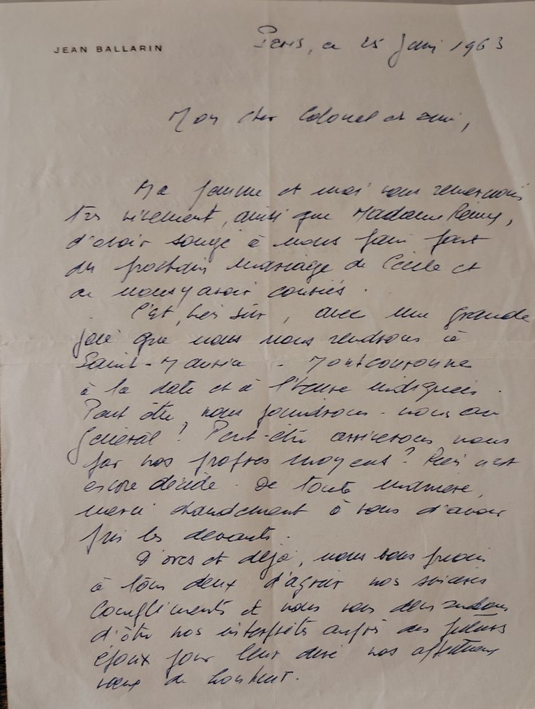 [Archives du Colonel Rémy (1904-1984)] - 10 lettres autographes signées à lui adressées. [Compagnon de la Libération] - 1960 #3.2