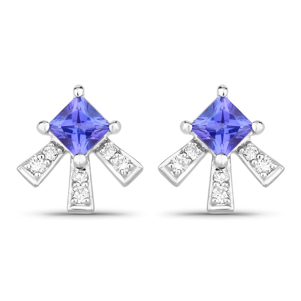 沒有保留價 - 耳環 - 14 克拉 白金 - 0.38ct. tw. 坦桑石 - 鉆石 #1.0