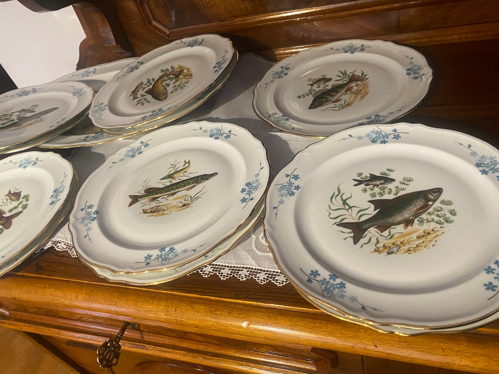 Limoges - 餐盘 (12) - 瓷 - 鱼类餐具 #1.0