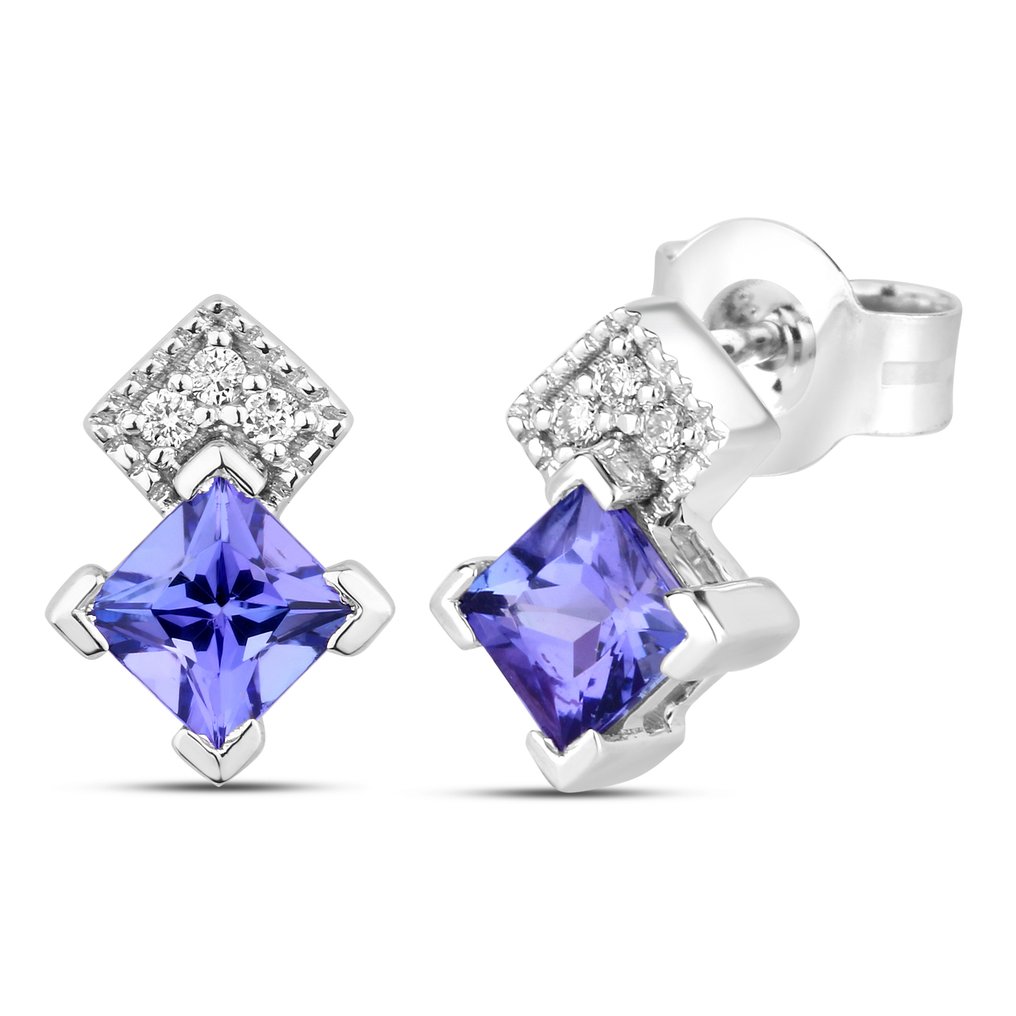 没有保留价 - 耳环 - 14K包金 白金 -  0.85ct. tw. 坦桑石 - 钻石 #4.3