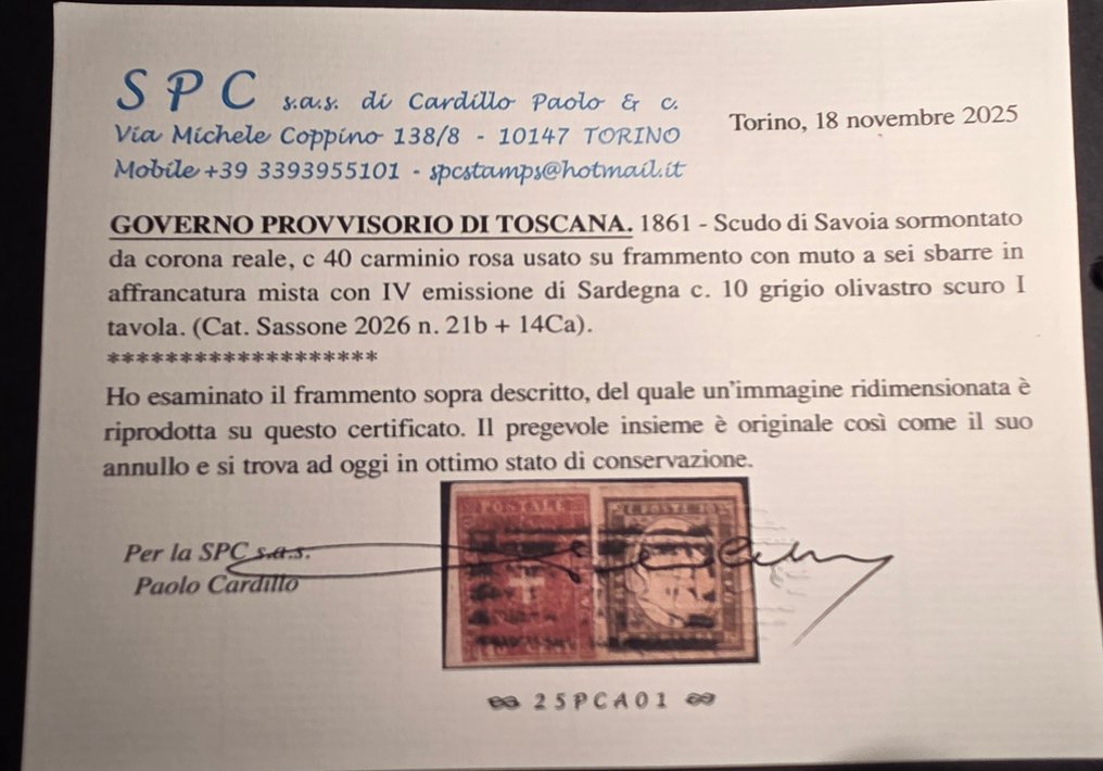 意大利古國－托斯卡尼 1861/1861 - 托斯卡纳临时政府的片段 - Sassone 21b+ 14 Ca #2.1