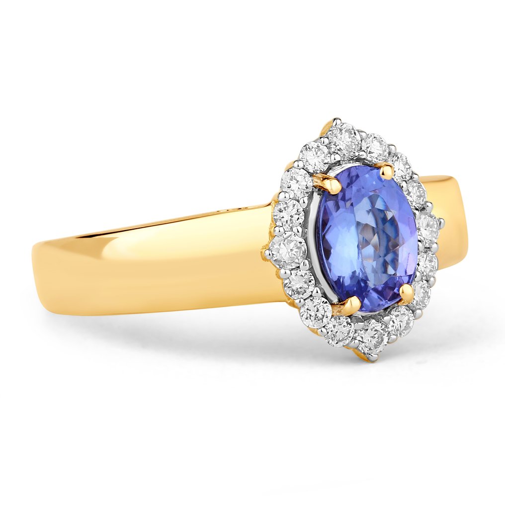 戒指 - 14K包金 黄金 -  0.99ct. tw. 坦桑石 - 钻石 #3.2