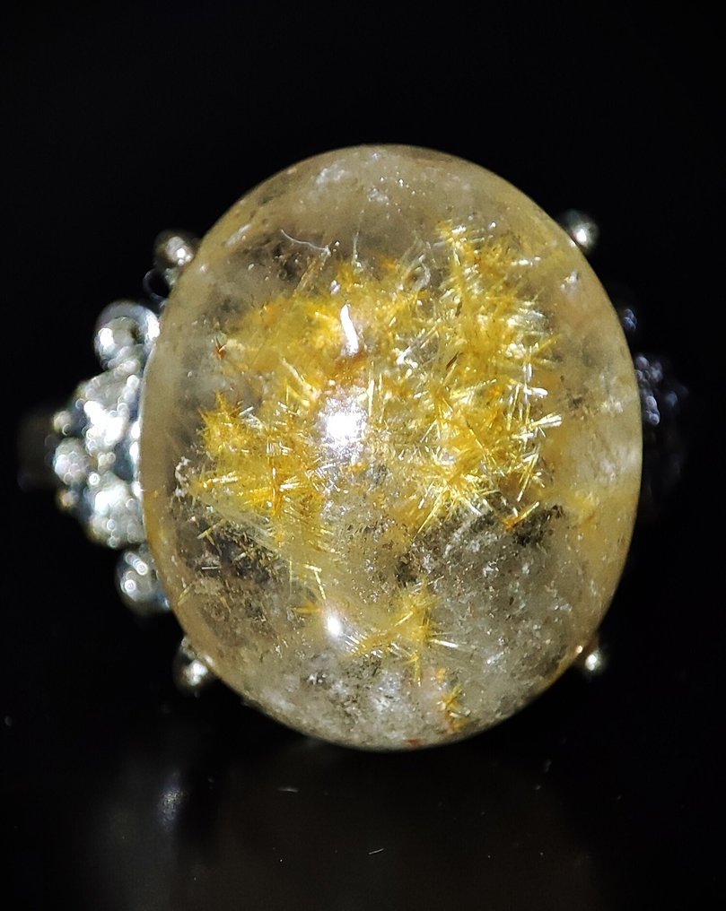 令人惊叹的稀有金色鲁比塔石‘圣诞星’石英水晶925银戒指,包邮 - 戒指 #1.0