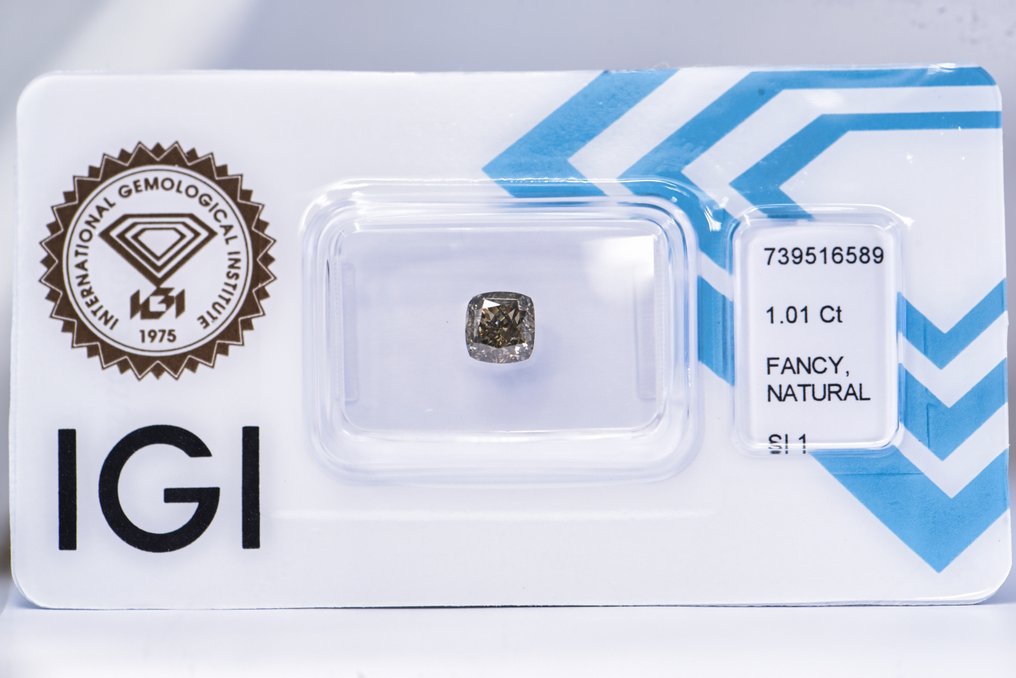 χωρίς τιμή ασφαλείας - 1 pcs Διαμάντι (Φυσικού χρώματος) - 1.01 ct - Κούσιον - Fancy Πρασινωπό, Καφετί Κίτρινο - SI1 - International Gemological Institute (IGI) - VG VG #1.0