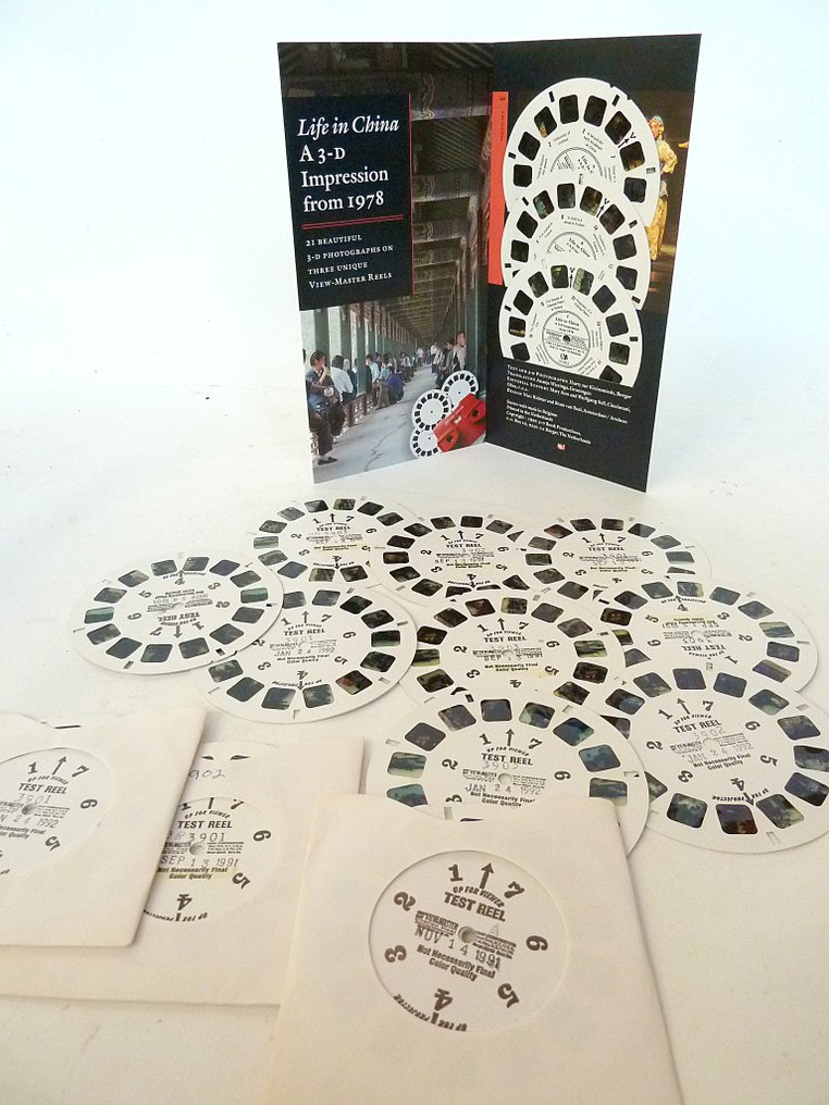 Viewmaster Life in China 1992, door Harry zur Kleinsmiede - 3-reel pakje met vele testschijven van de view-master fabriek - HzK Bobine View-Master #1.0